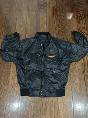 Vtg style Auto black racing Competition design racing nylon jacket moto sz L
